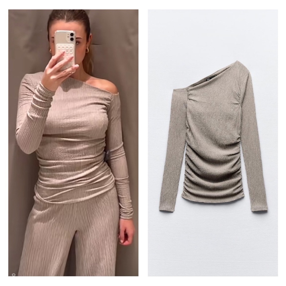 NWT Zara textured asymmetric top